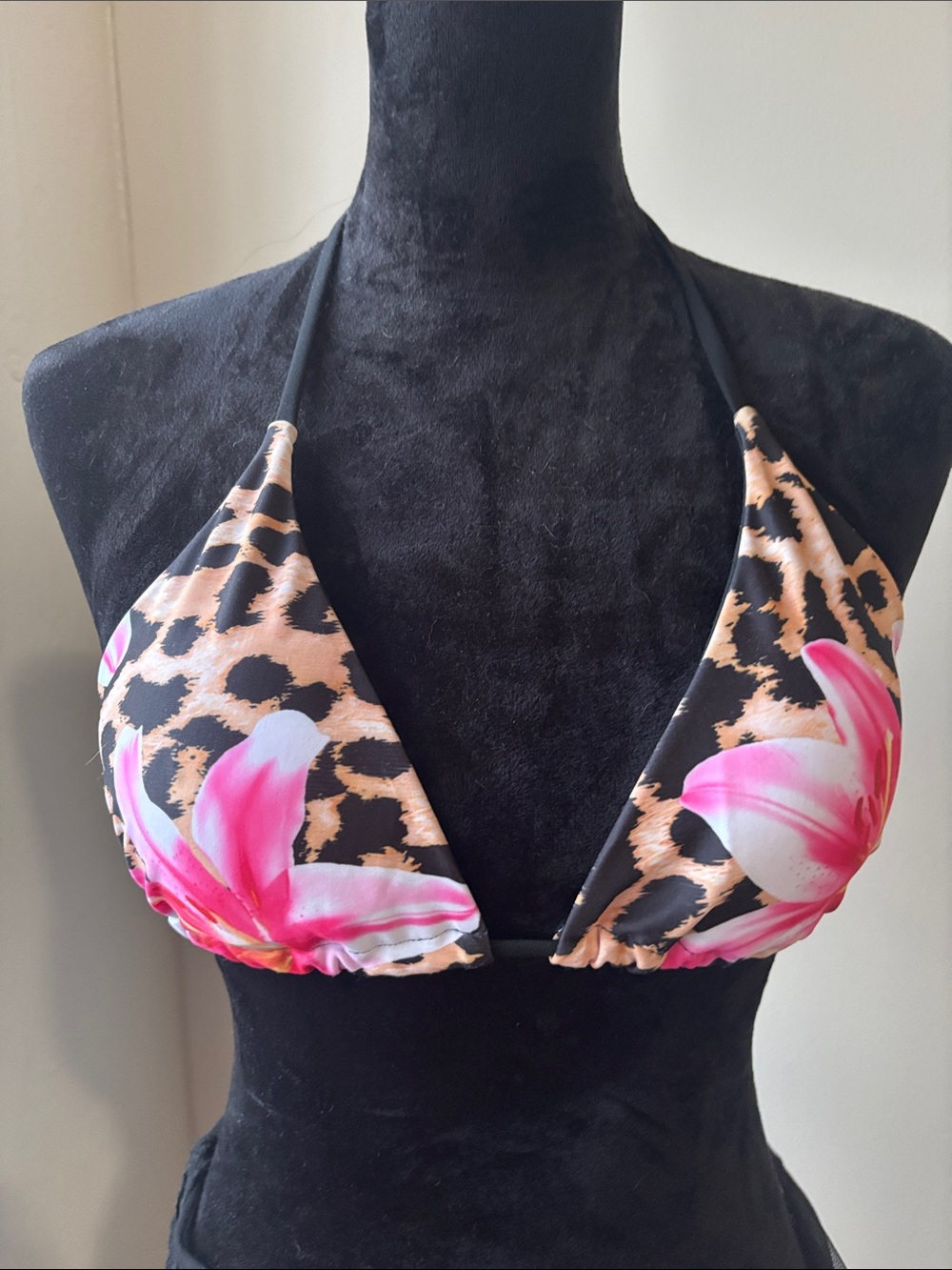 Leopard & Pink Floral Triangle Bikini Top - Women Swim